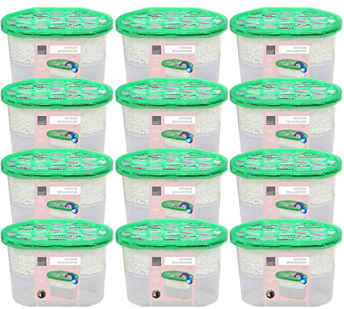Pack of 12 Interior Dehumidifier Condensation Remover Moisture Absorber Damp Mould in Home Kitchen Wardrobe Bedroom Caravan Office Garage Bathroom Basement 500ml