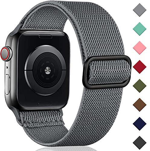 Oielai Solo Loop Strap Compatible with Apple Watch Strap 46mm 44mm 45mm 42mm 49mm, Adjustable Nylon Braided Sport Replacement Strap for iWatch SE Series 10/9/Ultra/8/7/6/5/4/3/2/1, Grey