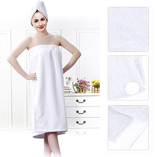 Bath Towels, Wrap Bamboo Cotton Towels Women Adjustable Closure Gym Pool Dress Robe Shower Towel Set Absorbent Spa Bath Wrap Cover Up Towels Set with Shower Hair Wrap for Bathroom(white)