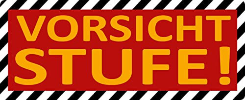 Metall Schild 27x10cm Vorsicht Stufe Warnschild Sprüche Blechschild