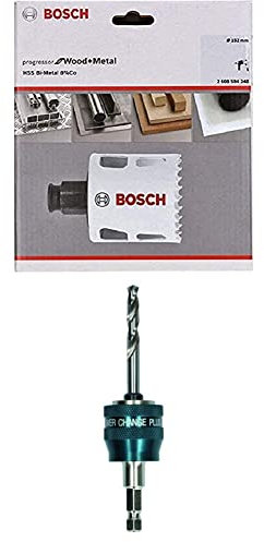 Bosch Professional Lochsäge Progressor for Wood & Metal (Holz und Metall, Ø 152 mm) + 1x Power Change Plus Adapter (Aufnahme 3/8“ Sechskant, inkl. HSS-G Bohrer 7.15 x 85 mm)