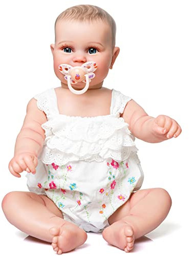MineeQu 50CM Premie Baby Größe gemalt Haar süß lächelnd Wiedergeborene Babypuppen Silikon Vinyl Ganzkörper realistische neugeborenes Mädchen Puppen Echt Aussehen Kuscheliger Körper Anatomisch korrekt