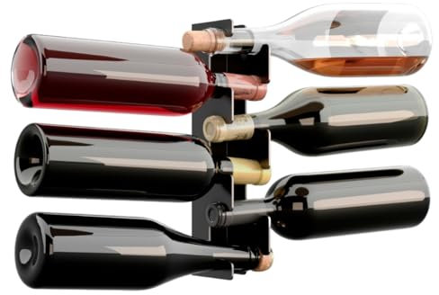 LUFLIPS - Porta bottiglie di vino da parete in metallo, porta bottiglie da parete design originale ed elegante Supporto per vino impilabile (1, Black)
