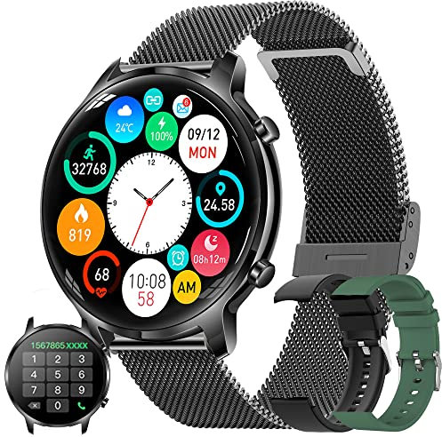 Smartwatch Herren mit Telefonfunktion, 2022 1,32 HD Voll Touchscreen Armbanduhr Damen Smartwatch mit Bluetooth Anruf, IP67 Fitness Tracker SpO2 Pulsuhr Schlafmonitor Kalorien Android iOS (Schwarz)