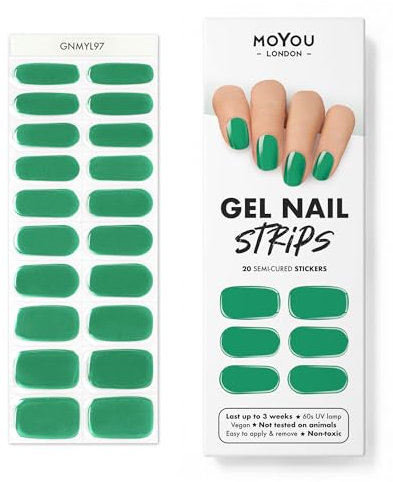 MOYOU LONDON Semi Cured Gel Nail Strips - 20 Pcs. Nail Wraps for Salon-Quality Manicure - Works with Any UV Lamp - Easy to Apply, Trim, & Remove Gel Stickers