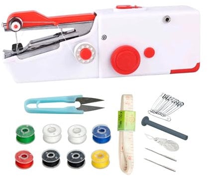 Tragbare Nähmaschine 505A. Mini-Handnähmaschine mit Schnellstich, geeignet für Kleidung, Stoffe, Vorhänge. Betrieb mit Kabel oder AA-Batterien (nicht im Lieferumfang enthalten).