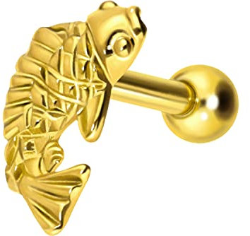 PIERCINGLINE Titan Ohrpiercing KOI KARPFEN Fisch Goldfarben Piercing Schmuck Ohr Stecker Helix