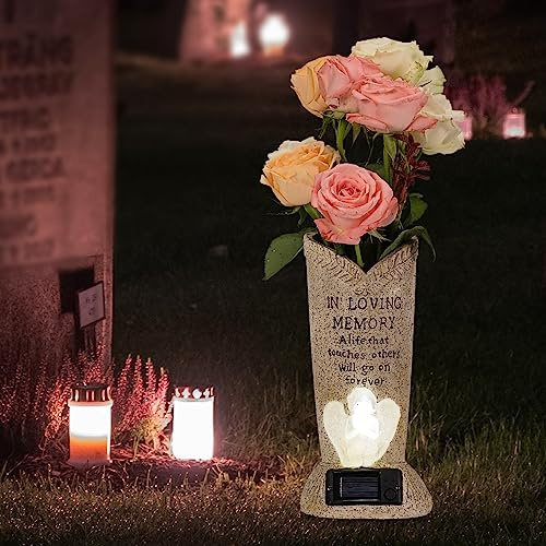 Solar Memorial Cemetery Flower Vase Grave Decor with LED