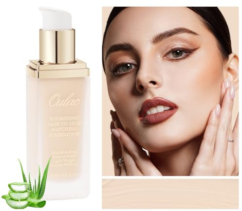 Oulac Foundation Make Up, Foundation Changing Skin Color, Langanhaltend flüssige Foundation, mit Aloe Vera und, leicht und atmungsaktiv, Vegane Foundation 30ml, Farbton: 01 Porcelain