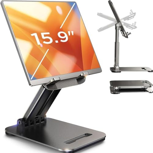 LISEN Supporto per iPad Tablet Completamente Metallico, Universale Multiangolo Regolabile Accessori per Scrivania Base per iPad Stand Desktop, Compatibile con iPad/Tablet/iPhone/Galaxy 4.7-15.6