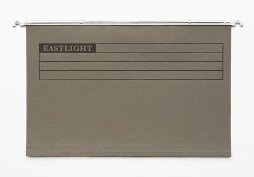 Eastlight Foolscap Suspension Files with Tabs and Inserts for Filing Cabinets, Made in UK, Recycled Manilla, Pack of 50