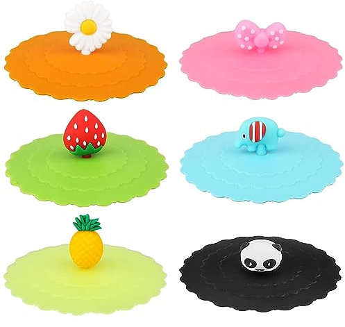 6PCS Silicone Glass Cup Covers, Cup Covers for Drinks Reusable Anti-dust Cup Covers Food-grade Silicone Drink Glass Cup Lids Cute Animal Shape Creative Leak-Proof Cup Lid for Tea Beer Wine Glass