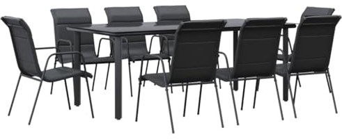 vidaXL Garten Essgruppe 9-TLG., Gartenmöbel Set Tisch 8 Stühle, Sitzgruppe für Garten Terrasse, Gartengarnitur Gartenset, Schwarz Stahl Textilene