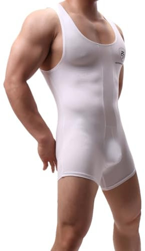 Juflam Herren Modal Baumwolle Einteiliger Bodysuit Wrestling Singlet Athletische Leotard Unterwäsche Gym Sportswear Unterhemd (weiß, M)