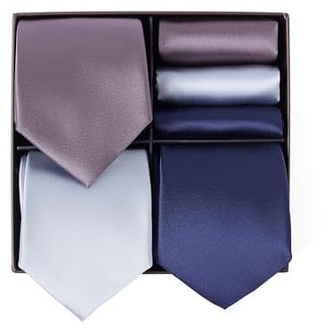 BRERA 67 Set 3 Krawatten für Herren und 3 Taschentücher | Geschenk Box für Männer mit Krawatte und Stofftaschentücher | Geschenkbox Hochzeit | Classische Krawatte und Einstecktuch