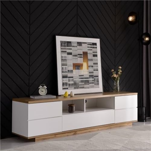 Generic Meuble TV moderne, 180 cm, grain de bois blanc, meuble élégant au design bloc de couleurs pour votre salon, facile à assembler et avec beaucoup d'espace de rangement, ch013001