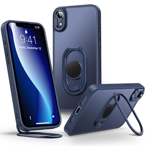 SHIELDS UP for iPhone XR Case with Stand, Matte Back Phone Case with Double Ring Holder Kickstand【Adjustable & Foldable】 Shockproof Translucent Protective Cover for iPhone XR - Frosted Blue