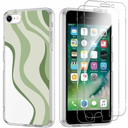 Yoedge Coque pour iPhone 8/7/SE 2022/SE 2020 4,7'' avec 2 Pièces Protection Écran en Verre Trempé, Transparente Silicone Souple Aesthetic Motif Design Etui, Housse Antichoc Bumper pour iPhone 8,Art