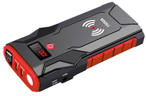 GZHMMAN Booster Batterie Demarreur Car Jump Starter 1500A Peak Booster Batterie Automatique 44,40wh Batterie Externe Charge sans Fil Portable avec Lumière LED 