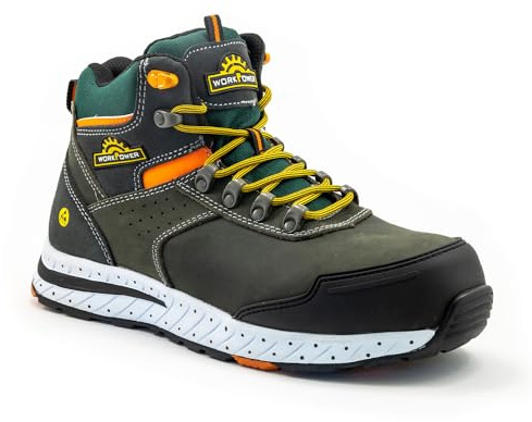 WORKPOWER – Sicherheitsstiefel S3 Hilders für Herren – Sicherheitsschuhe mit metallfreiem Durchtrittschutz & Kunststoffkappe – verfügbar in den Größen 41 (Dunkelgrau/Orange)