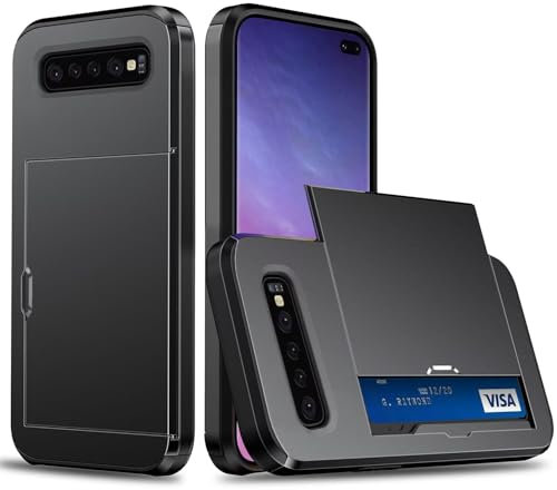Beajew Handyhülle für Samsung Galaxy S10 Plus Case Silikon, mit Kartenfach Silikon TPU Handyhülle Dünn Weiche Stoßfest Flexibel Handy Tasche Bumper Brieftasche Case, Schwarz