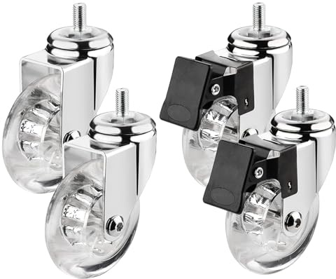 Ruote per cancelli in Legno per carichi pesantiUn Set di 4 Ruote piroettanti per mobili da 75 mm, con perni filettati M8x15, M10x15 e Cuscinetti a Sfera, Ruote girevoli in Gomma, cassonetto