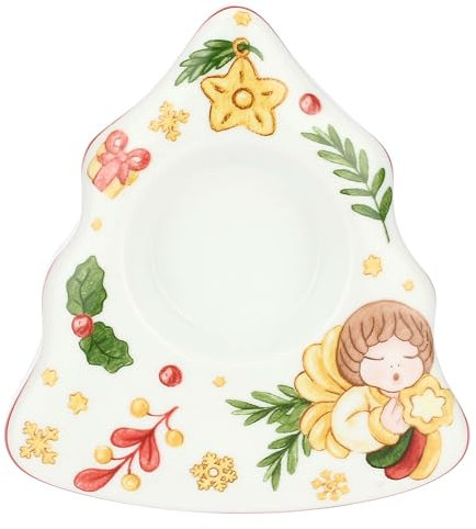 THUN, Porta Tea-light a Forma di Albero in Porcellana, Collezione Sorprese di Natale, Porta Tè da Collezione, Idea Regalo per Natale, 13,5 x 12 x 4,5 cm