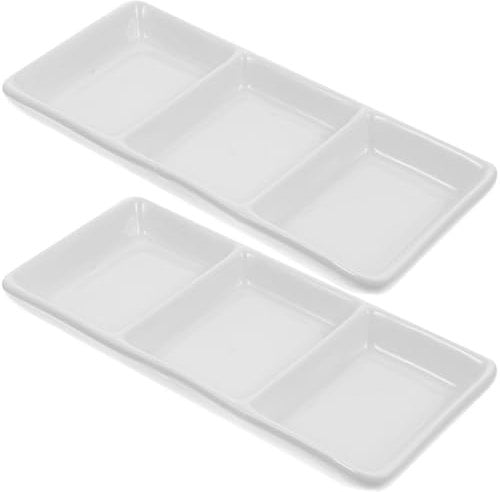 TOPBATHY 2 Piezas Plato De CeráMica Rectangular Con 3 Compartimentos, Ideal Salsas, Aperitivos, Frutas Y Condimentos, Perfecto Hogar, Restaurantes Y Eventos