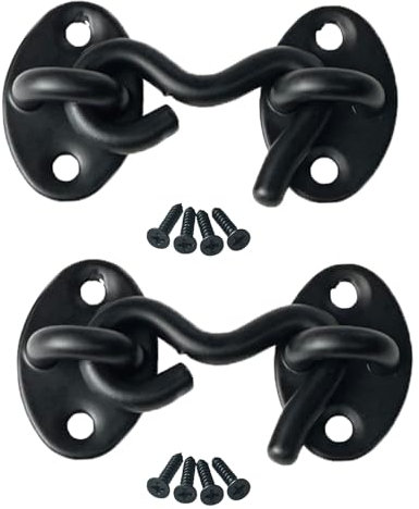 Mimhooy 2 Pack Hook and Eye Latch 2 Inch Black, 50mm Stainless Steel Cabin Hook Door Lock for Wooden Gates, Windows, Gate Doors, Shed, Garage Doors, Barn Doors