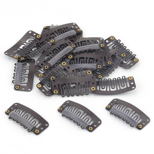 22 clips de extensión de pelo de metal, clips negros en forma de U con goma suave para pelucas de mujer, extensiones de cabello DIY (marrón)