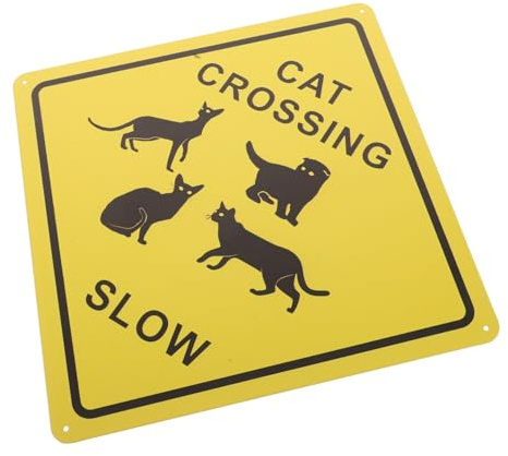 GARVALON Señal De Cruce De Gato De Metal Letrero De Advertencia Caminar Lento Decoración De Pared Para Bar Cafetería Sala De Estar Y Hogar 11.81 X 11.81 X 0.07 Pulgadas