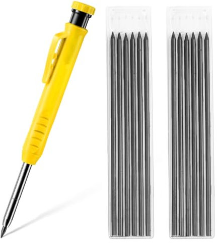 BCHKO 12 piezas Minas de Lápiz de Carpintería, Sólidas, Repuesto, Construcción de Marcador de Agujero Profundo Sólida para Dibujar, Escribir, Manualidades, Bocetos, minas 2mm (2,8mm) (Negro)