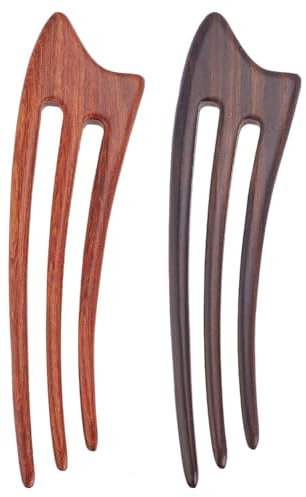 WEBEEDY 2 Colors Wooden Hair Stick 3 Prongs Hair Fork Wooden Hairpin for Buns Handmade Chinese Simple Sandalwood Hair Chopsticks for Women Long Hair Accessories,15.5x4 cm(Black,Reddish Brown)