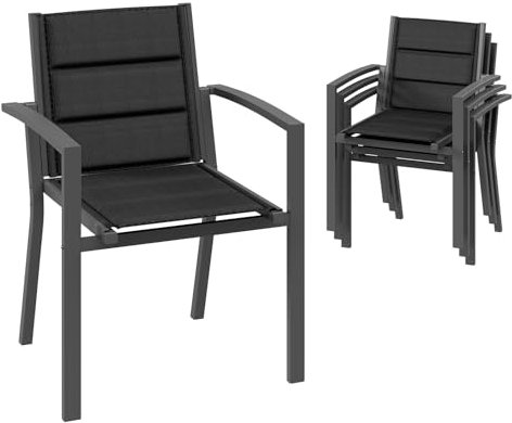 Devoko Gartenstuhl Set, stapelbarer Aluminium-Esszimmerstuhl, max. Belastung 160 kg, Balkonstuhl, für Garten, Pool, Terrasse, Esszimmer, Gartenmöbel, Dunkelgrau