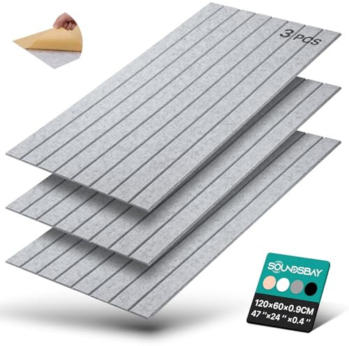 3 Pack Large Sound Proofing Panels Self-adhesive, 47.2'' X 23.6'' X 0.35'' Acoustic Wall Panels, High Density Acoustic Panels, Soundproof Tiles for Door, Ceiling, Recording Studios, Home Office, Gray
