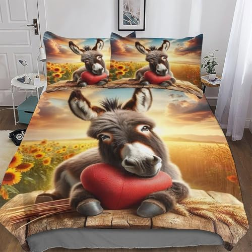 GGJJTT Esel Bettwäsche Atmungsaktive Angenehme Bettbezüge Für Jungen Mädchen Bettdeckenbezug, 2teilig Bettbezug + Kissenbezug Single135x200cm