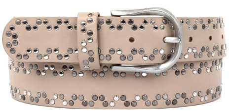 Zakatte • Damen Nietengürtel aus Kunstleder Jeansgürtel Damengürtel Taillengürtel Hüftgürtel Bikergürtel BS051 (Beige, 95 cm)