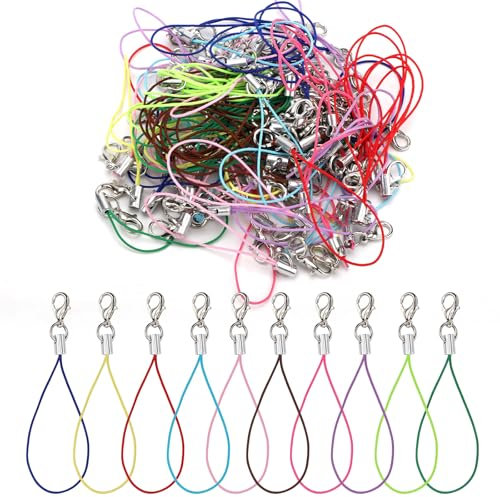Gosknor 100stk Handyanhänger-Band mit Karabinerverschluss, 7cm Karabinerverschluss-Kordeln Buntes Schlüsselband für Selbstgemachte Handyanhänger Schlüsselanhänger Schmuck Handyzubehör