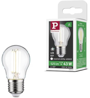 Paulmann LED Efficient-Line Tropfen E27 525lm 2,5W 4000K klar | Lange Lebensdauer von 50000 h, aus Glas, für E27 Fassungen, neutralweißes Licht