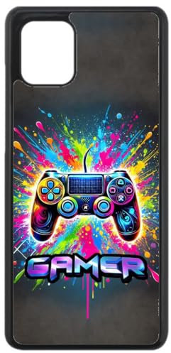 FunKaz Coque pour Samsung Galaxy Note 10 Lite - Gamer Manette de Jeu Fond Multicolore - Coque Noire TPU