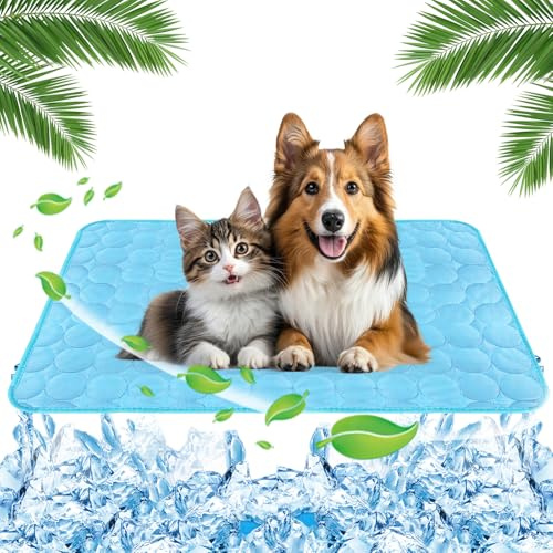 Yegookay Hunde Kühldecke Selbstkühlende Decke 70×55cm Kühlmatte Kaninchen Spiel und Kühlmatte Katze Kühlendes Unterbett Ice Kühl und Spielmatte Katzen Kühlbett für Hunde Ohne Gel Kühltücher Blau L
