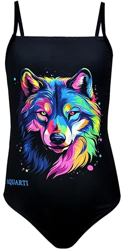 Aquarti Mädchen Badeanzug | Schwimmanzug mit Spaghettiträgern Streifen Sport Chlorresistent Print