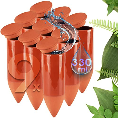 LIVONDO Lot de 3 pots d'irrigation en terre cuite fabriqués à la main - Arrosage moderne des plantes sans électricité - 330 ml