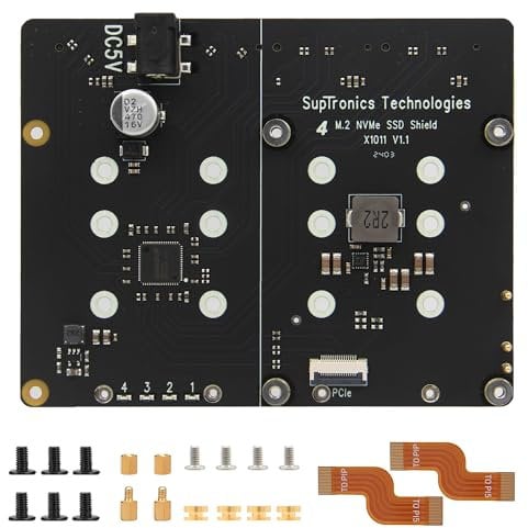 Geekworm X1011 5V PCIe to Quad M.2 Key-M NVMe SSD Peripheral Board for Raspberry Pi 5 2GB/4GB/8GB/16GB