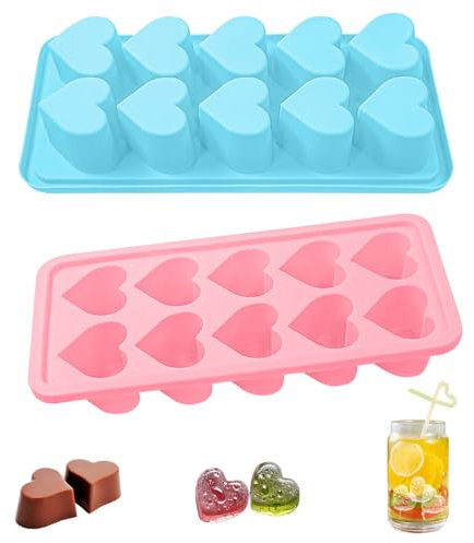 XNJIHWA 2Pcs Heart Shaped Silicone Molds Pink Chocolate Moulds Blue Hearts Ice Cube Tray Heart Shaped Mould for Food,Backing,Ice Cubes,Candy,Chocolate,Cocktails,Whiskey,Candle