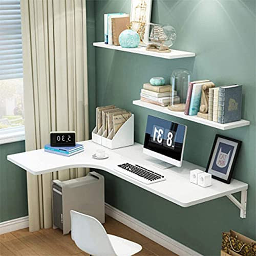 JCPQDWTD Eck-Klappschreibtisch, platzsparender Computertisch mit Klappblatt, an der Wand montierter Esstisch aus Massivholz, weiß, 100 x 70 x 50 cm