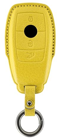 WUZUTU Leder Schlüsselcover Zubehör Schlüsselanhänger Schlüsselbox Kompatibel mit Mercedes E Klasse E320 E320L E400 2017 S Klasse S560 S63 AMG 2018 Autoschlüsselhülle für Männer und Frauen B-Gelb