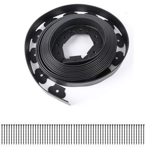 Beeteinfassung 10 m mit 60 Befestigungsnägeln – Flexible Gartenkante aus Kunststoff – Rasenkante für Garten, Rasen & Beete – Höhe 10 cm, einfach zu montieren, schwarz
