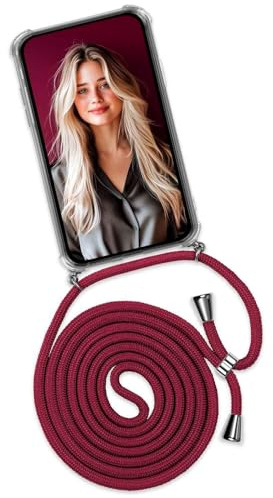 ONEFLOW Handykette für iPhone 17 Hülle mit Band, Handyhülle mit Kette abnehmbar, Handyband zum Umhängen, Handy Umhängeband Lange Handykordel, Twist Case – Weinrot