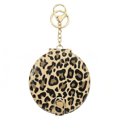 YIPFEN 1 miroir de courtoisie double face avec attache pour porte-clés, finition en cuir PU, design unisexe. Un cadeau idéal pour les mères, les filles ou les mariages (imprimé léopard).